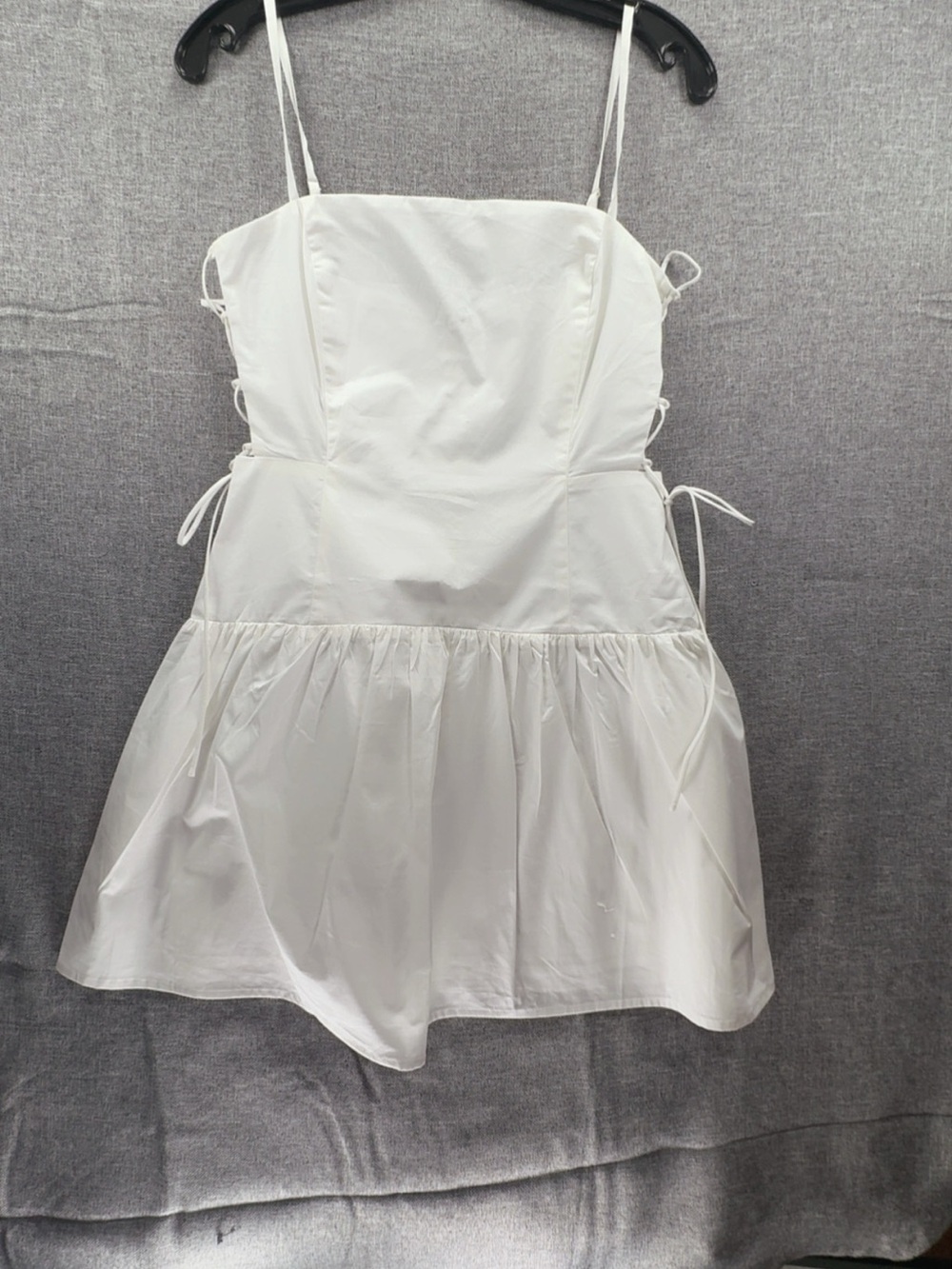 White Spaghetti-Strap Mini Dress with Side Tie Detail - Women